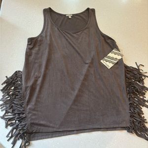 NWT- Brown Faux Suede fringe Tank Cowboy western festival bohemian shirt  -XL